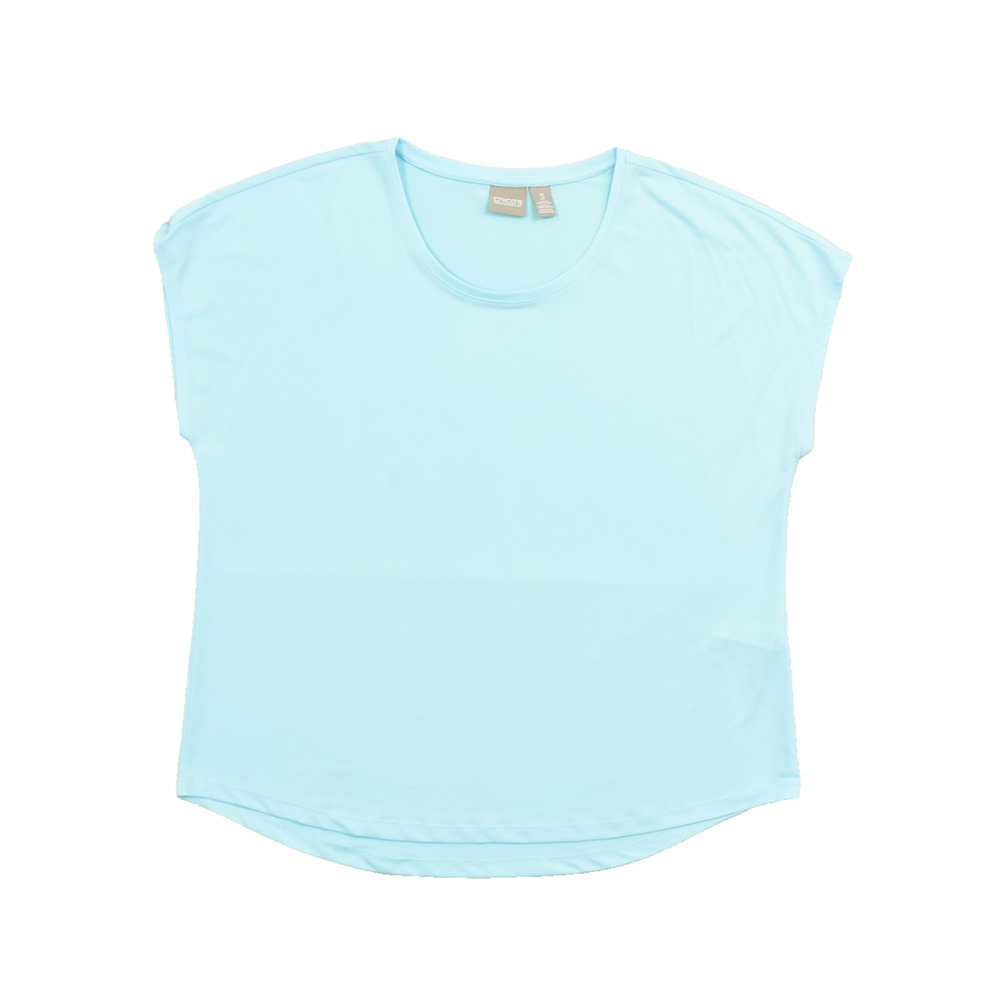 Chico's Women's Size 3 Aqua Blue Cap Sleeve Scoop Neck Knit Top Stretch Polyeste